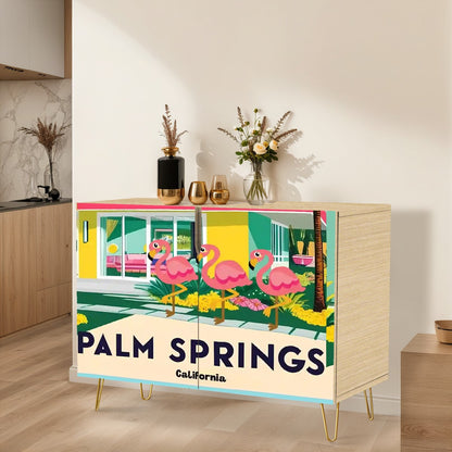 Mid Century Modern Palm Springs California Decor, Flamingo Wooden Storage Cabinet - Mid Century Modern Gal