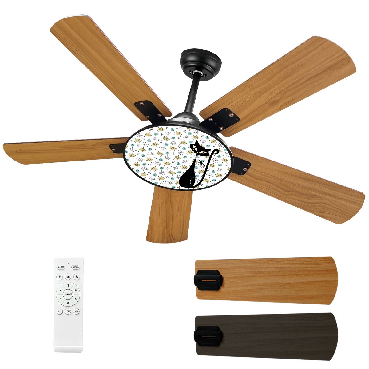 Mid Century Modern Franciscan Starburst Atomic Cat, Kitschy MOD Ceiling Fan With Light - Mid Century Modern Gal