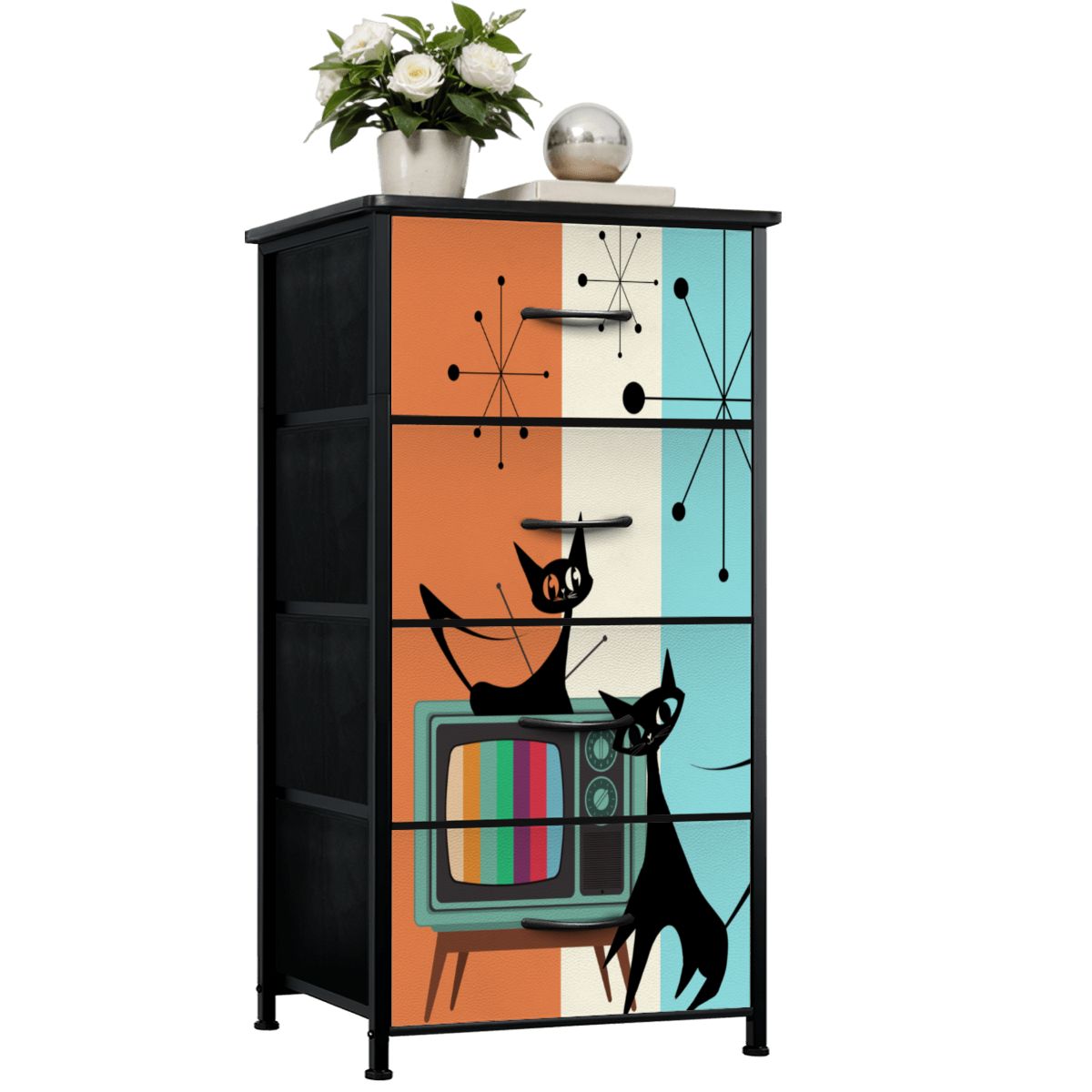 Mid Century Modern Retro TV Atomic Cat Kitschy 4-Drawer Dresser - Mid Century Modern Gal