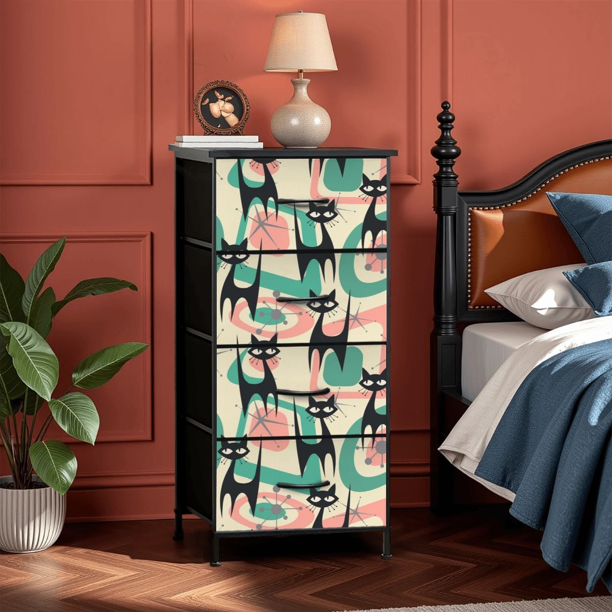 Atomic Cat Mid Century Modern Starburst Retro Kitsch 4-Drawer Dresser - Mid Century Modern Gal