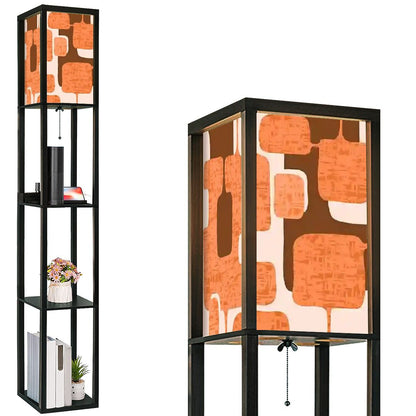 Retro Geometric Mid Century Modern Atomic Era Brown Orange, Floor Lamp with Shelves - Mid Century Modern Gal