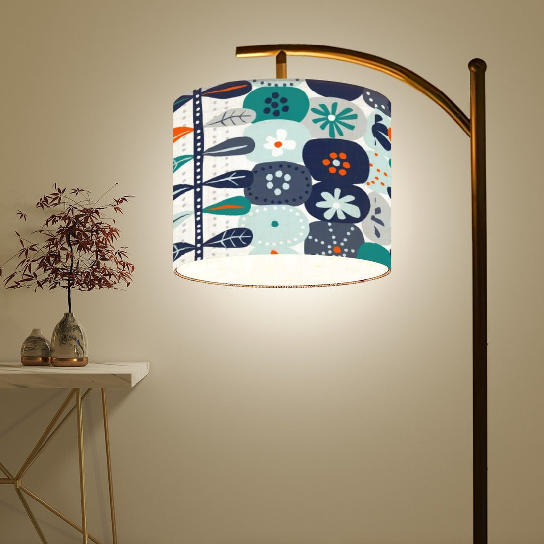 Scandinavian Flora Hygee Nordi Modern Danish Orange Blue Retro Flower Arc MCM Floor Lamp - Mid Century Modern Gal