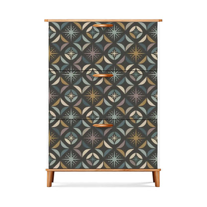 Mid Century Modern Elegant Gray Geometric Starburst Shoe Cabinet