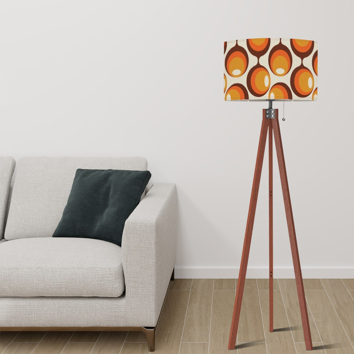 Space Orbs Groovy Mod, Orange, Brown Retro Tripod Floor Lamp