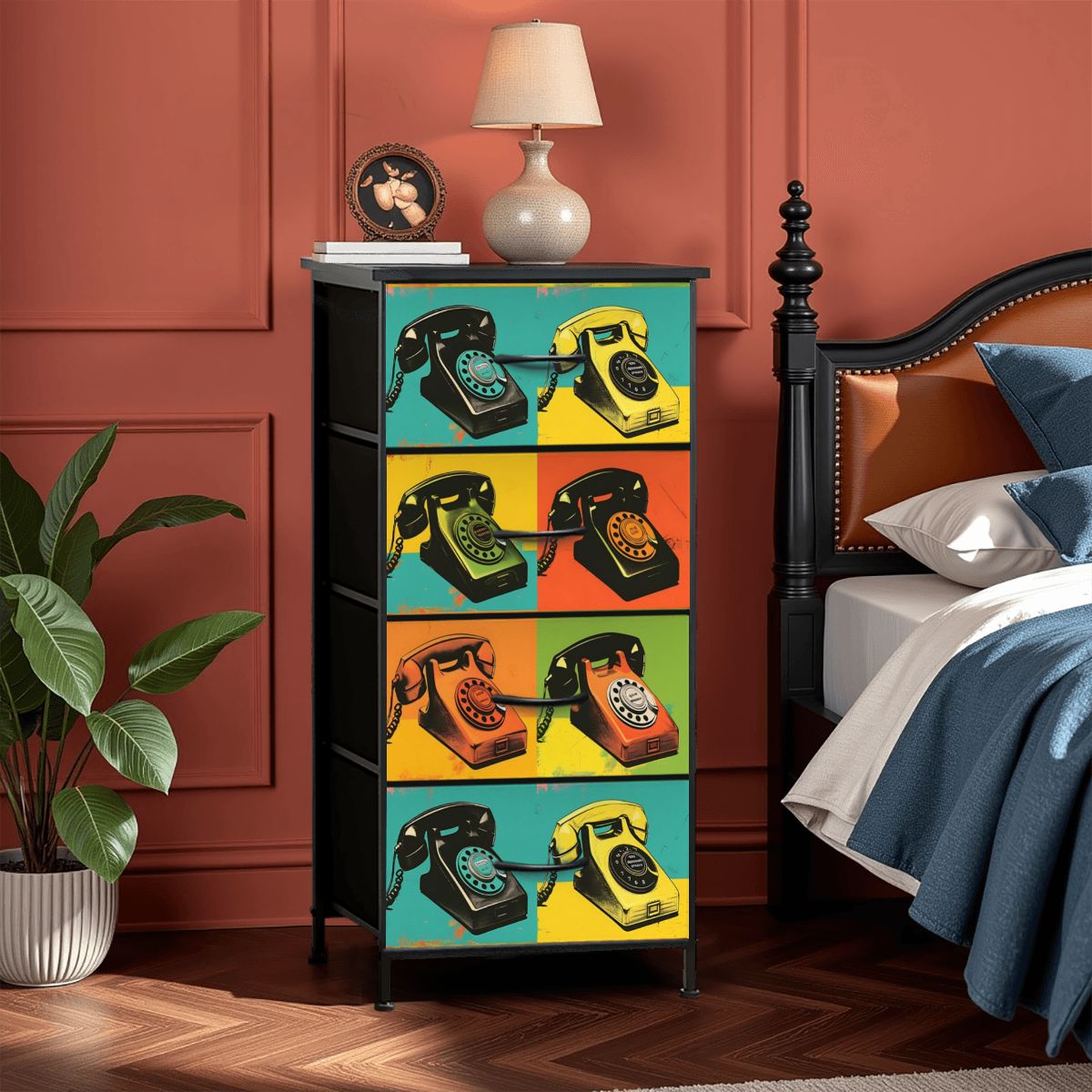 Mid Century Modern Kitschy Retro Telephone Art MCM 4-Drawer Dresser - Mid Century Modern Gal