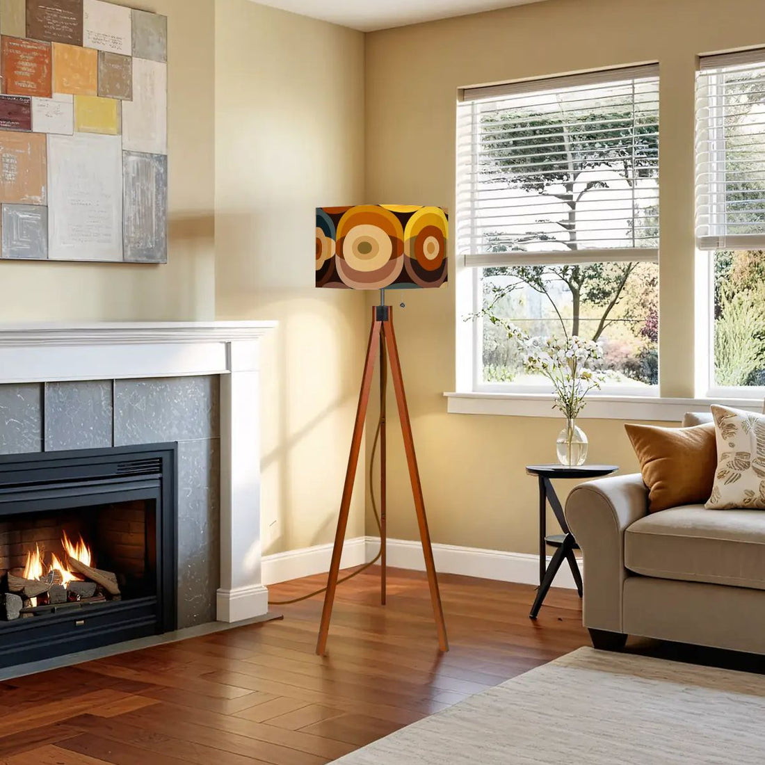 Mid Century Modern Groovy 70s Orbs, Earthy Tones MCM Tripod Floor Lamp - Mid Century Modern Gal
