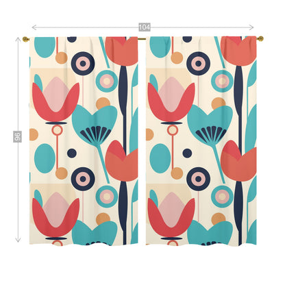 Retro Scandinavian Floral Mid Mod Window Curtains (two panels) - Mid Century Modern Gal