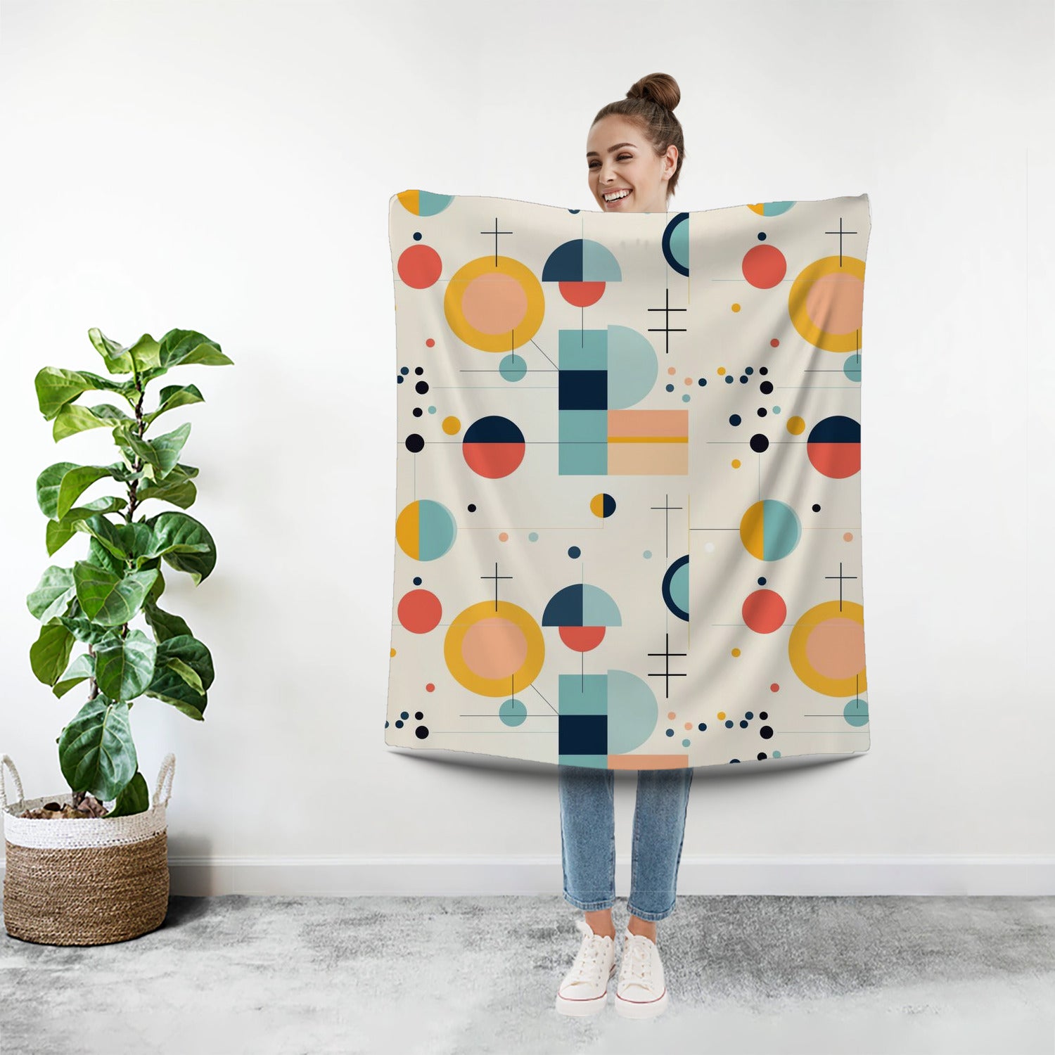 Bauhaus Designed Mid Mod Geometric Retro Sherpa Blanket