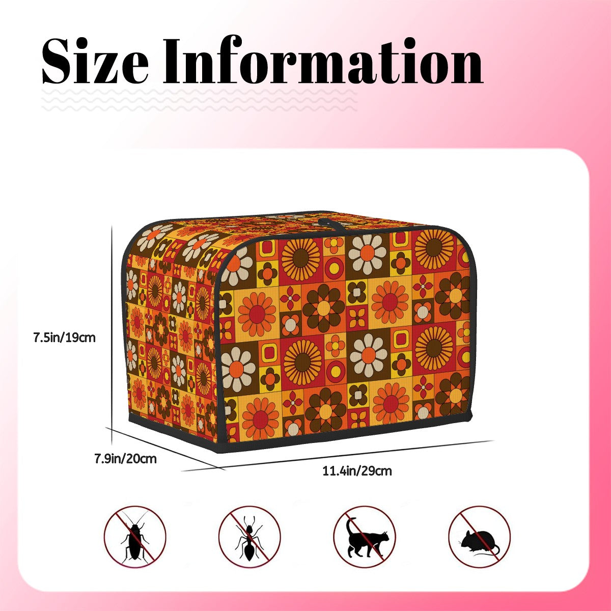 Retro 70s Flower Power Groovy Orange Brown Yellow Floral Mod 2 Slice Toaster Cover - Mid Century Modern Gal