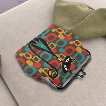 Kitschy Mod Atomic Cat Brown Groovy Geometric Design Coin Purse for Women - Mid Century Modern Gal