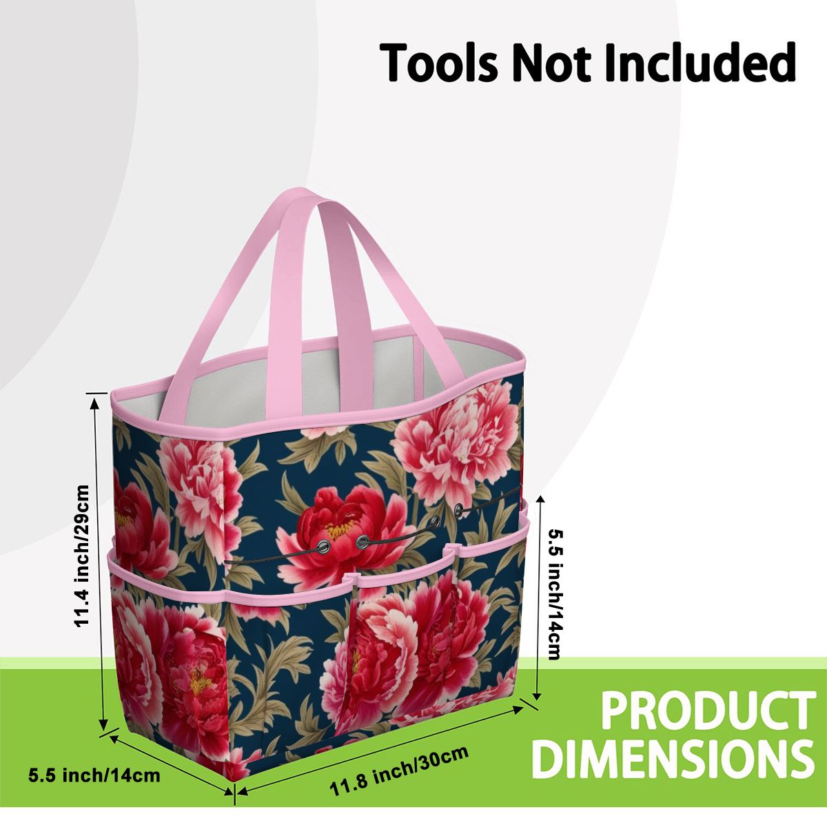 Modern Chinoiserie Royal Blue, Pink Red Floral Garden Tool Bag