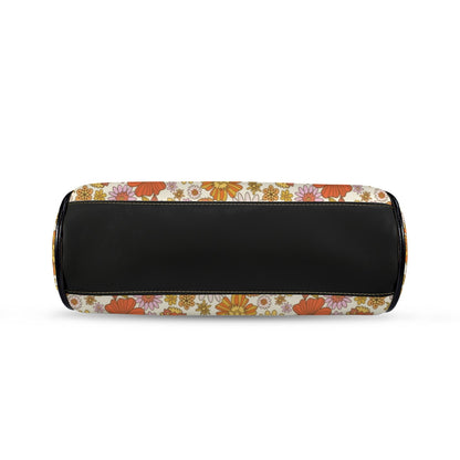 Groovy 60s Flower Power Orange Pink Yellow Floral Mid Century Modern Kisslock Crossbody Purse - Mid Century Modern Gal