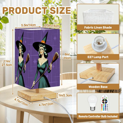 Mid Century Modern Vintage Pin Up Witch Purple Teal Halloween Square Table Lamp - Mid Century Modern Gal