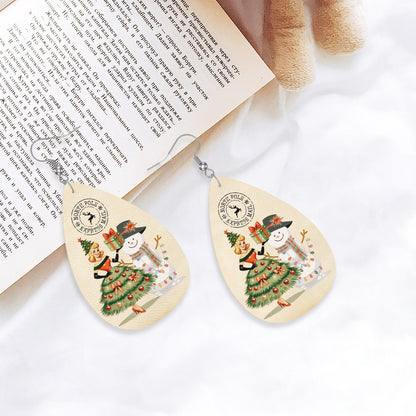 Mid Century Modern Christmas Tree Mod Gal North Pole Express Kitschy Faux Leather Teardrop Earrings - Mid Century Modern Gal
