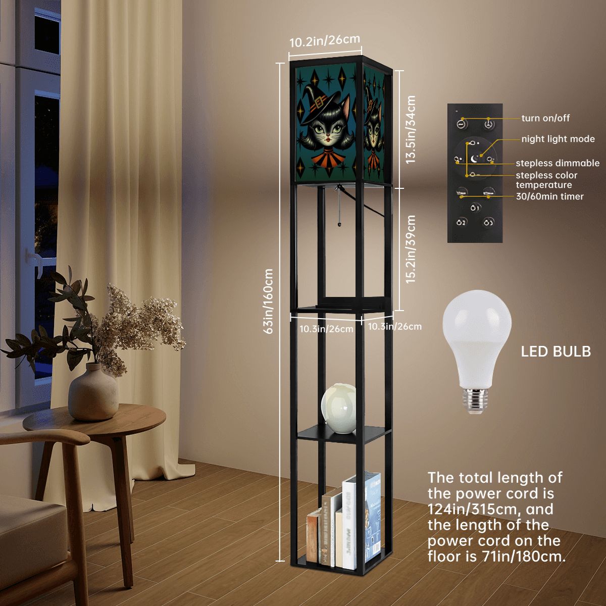 Vintage Halloween Black Cat Sexy Sexton Mid Century Modern Blue Floor Lamp with Shelves - Mid Century Modern Gal