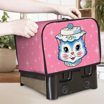 Mid Century Modern Kitschy Anthropomorphic Blue Cat with Floral Hat 2 Slice Toaster Cover - Mid Century Modern Gal
