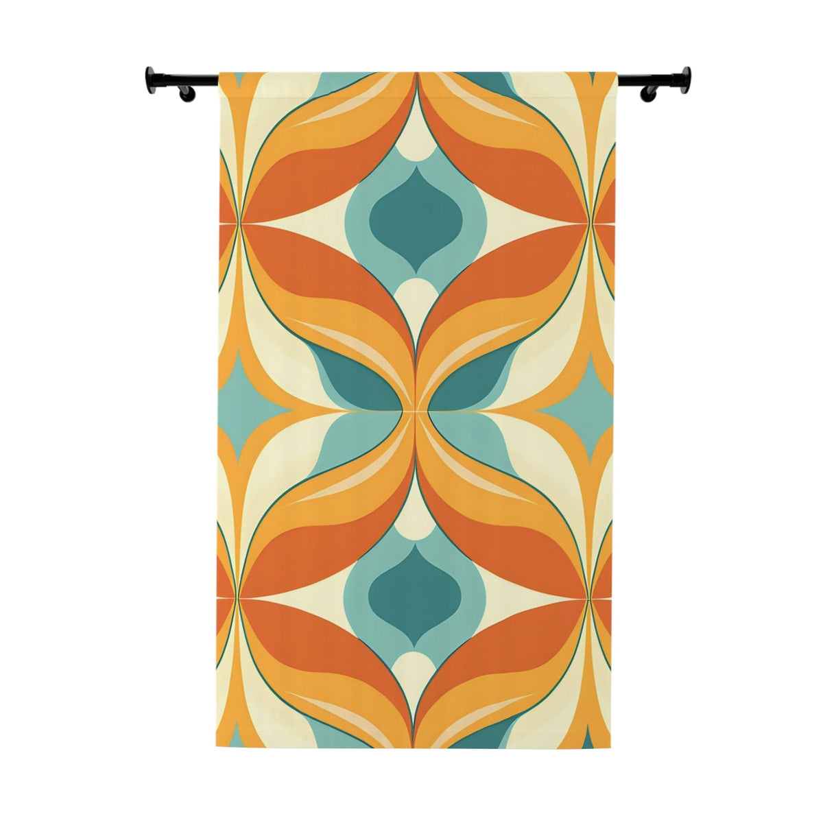 70's Groovy Geometric, Retro Orange, Aqua, Blue, Mid Mod MCM Blackout Window Curtain Home Decor Blackout / 50" × 84"