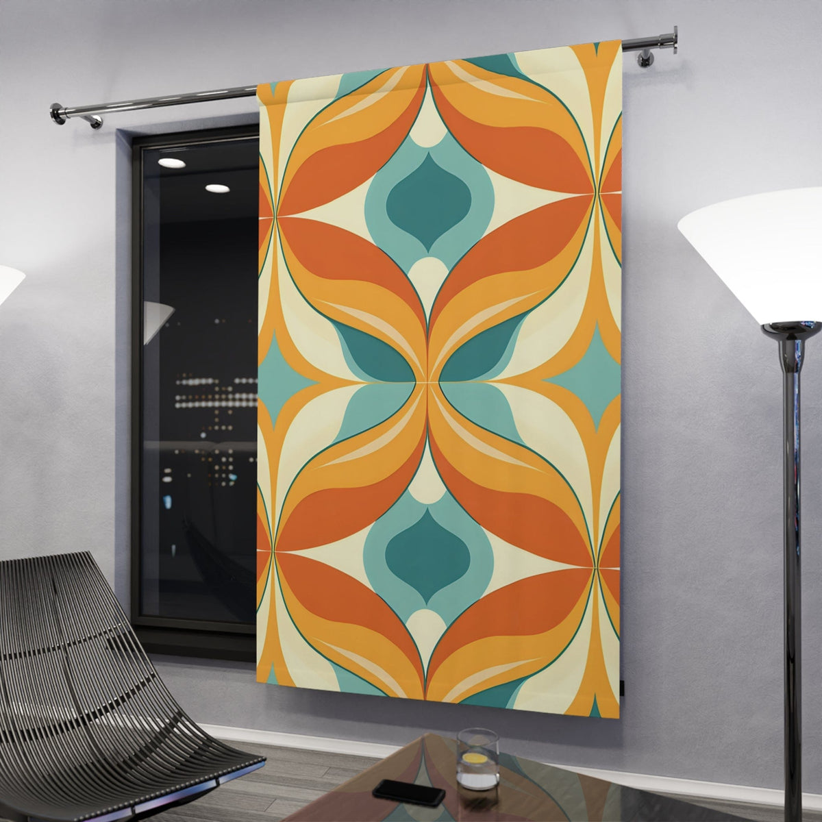 70's Groovy Geometric, Retro Orange, Aqua, Blue, Mid Mod MCM Blackout Window Curtain Home Decor Blackout / 50" × 84"