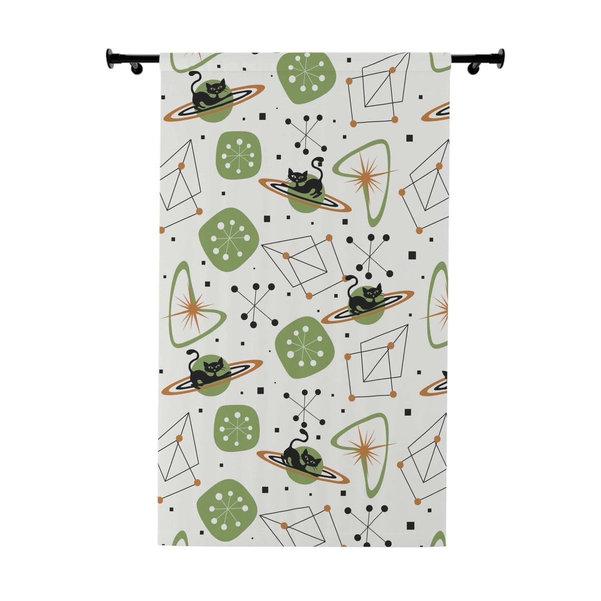 Atomic Cat, Space Age Atomic 50's Mid Century Modern Astro Stars Boomerange, MCM Window Curtains Home Decor Blackout / 50" × 84"