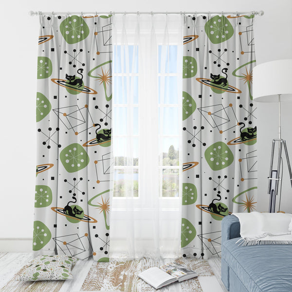 Atomic Cat, Space Age Atomic 50's Mid Century Modern Astro Stars Boomerange, MCM Window Curtains
