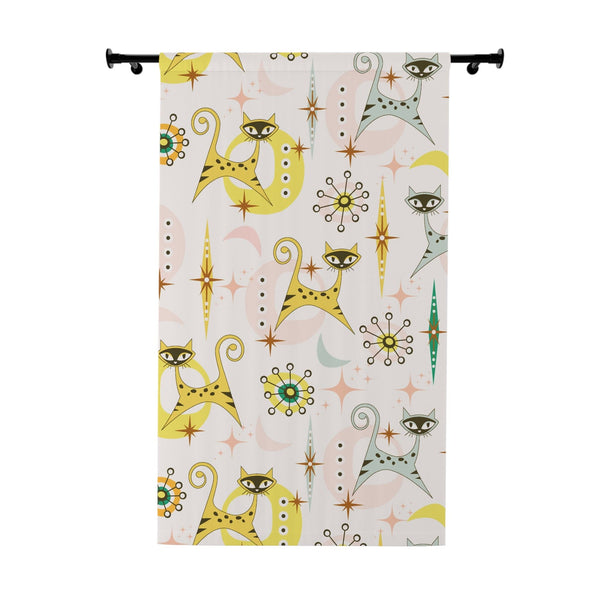 Atomic Cat, Vintage Style, Space Kitties, Retro Mid Century Modern Kitschy Cat Lover Window Curtains