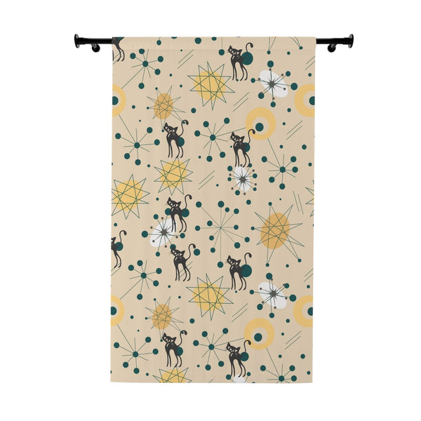 Atomic Cats Curtains, Kitschy, Beige, Yellow, Francsican Starburst Pattern Window Curtain