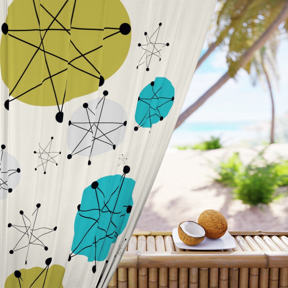 Atomic Franciscan Dish Pattern, Custom Mid Century Modern Atomic 50's Era Black Out Window Curtains (1 Piece) Home Decor Blackout / 50" × 84"