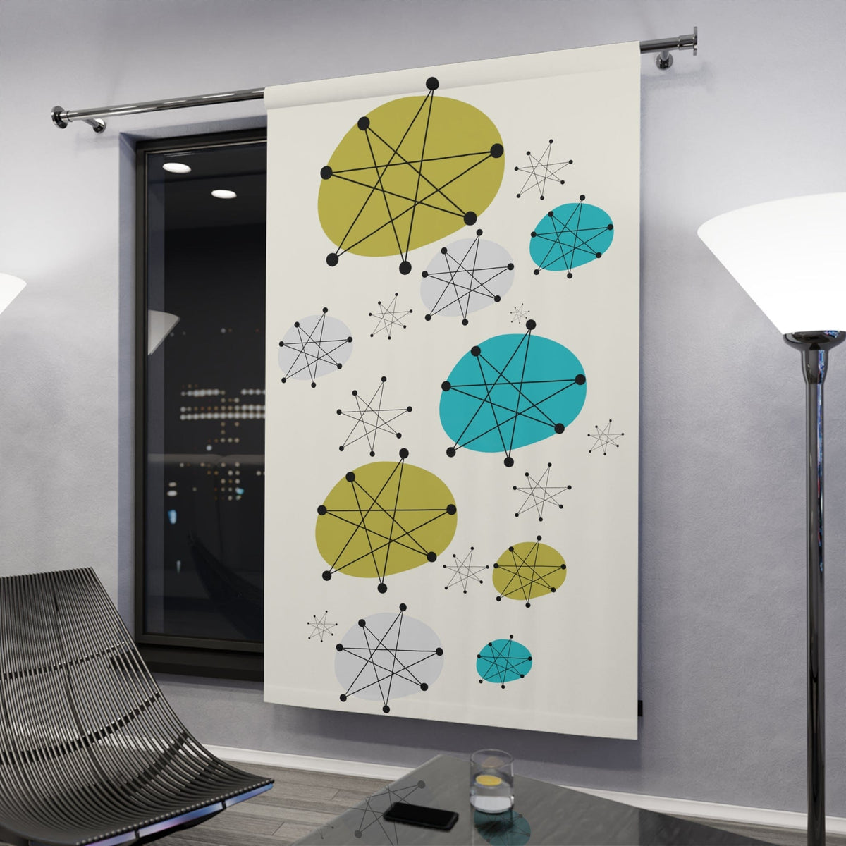 Atomic Franciscan Dish Pattern, Custom Mid Century Modern Atomic 50's Era Black Out Window Curtains (1 Piece) Home Decor Blackout / 50" × 84"