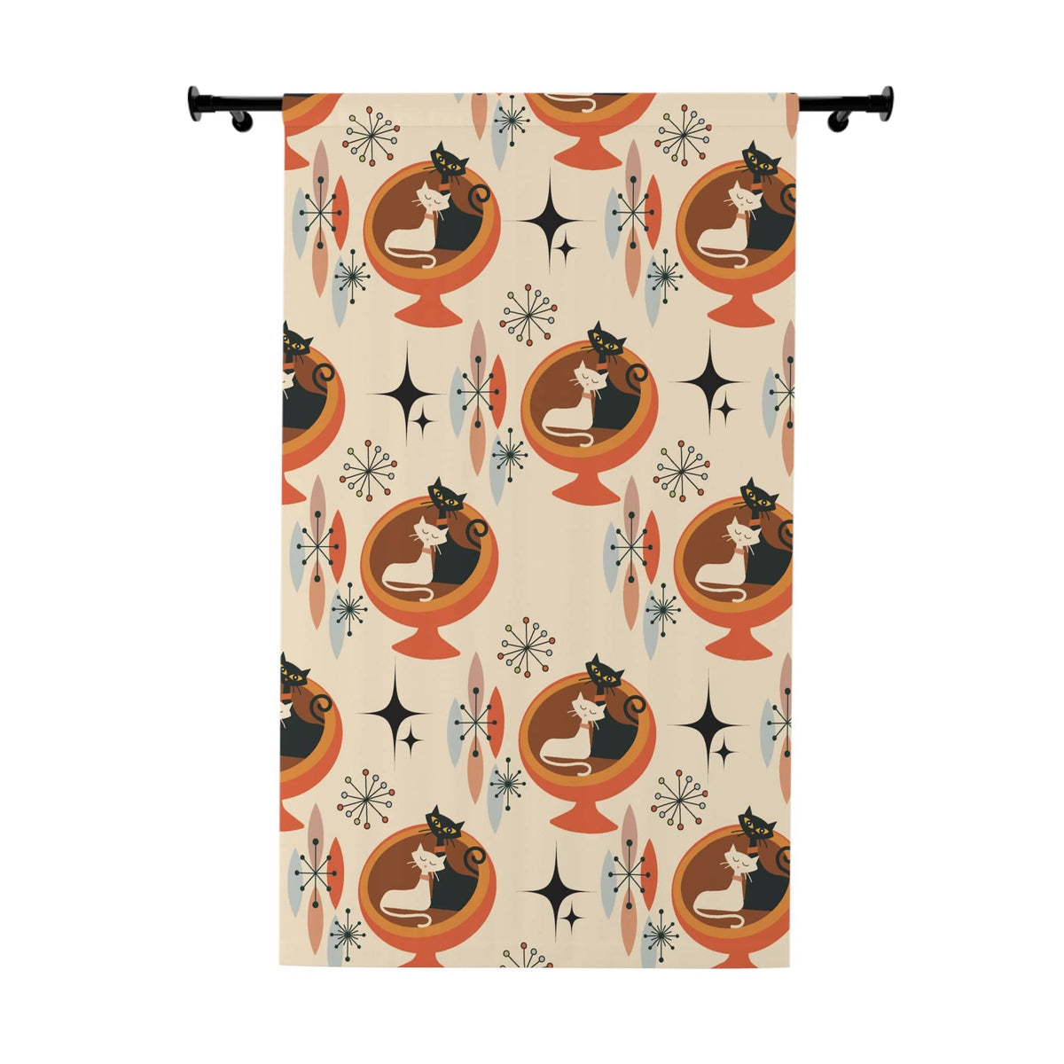 Atomic Kitties, Cute Kitsch Livingroom, Mid Century Modern, Retro Mod Window Curtains Home Decor Blackout / 50" × 84"
