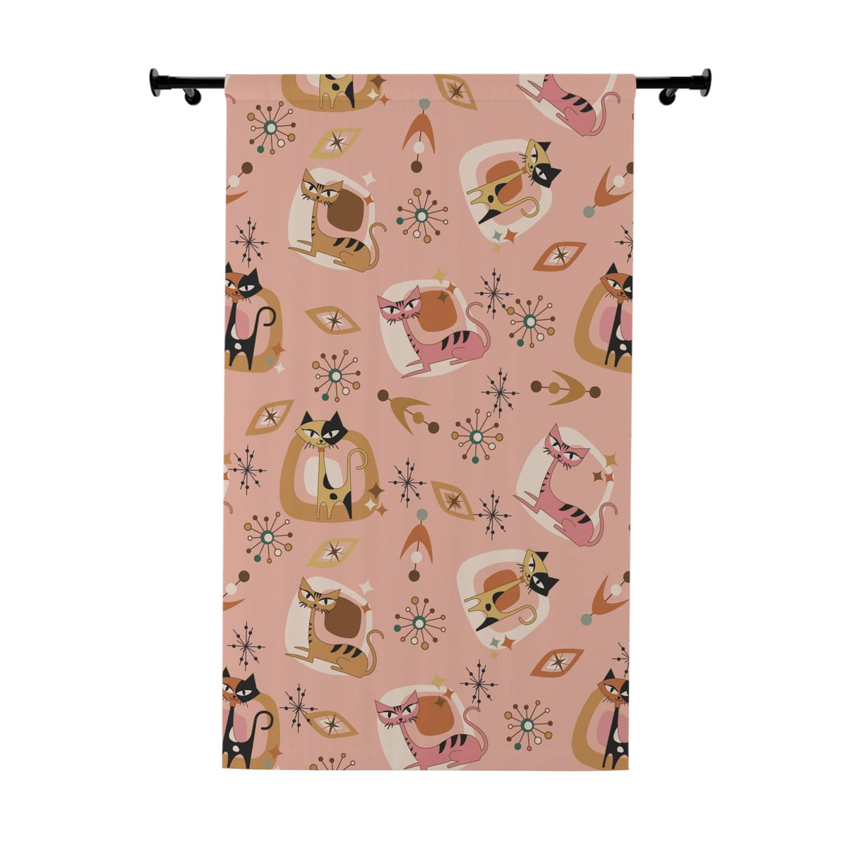 Atomic Pink 50's, Kitschy Fun Cats, Cat Lover, Cat Mom,  Vintage Inspired, Mid Century Modern Window Curtain Home Decor Blackout / 50" × 84"