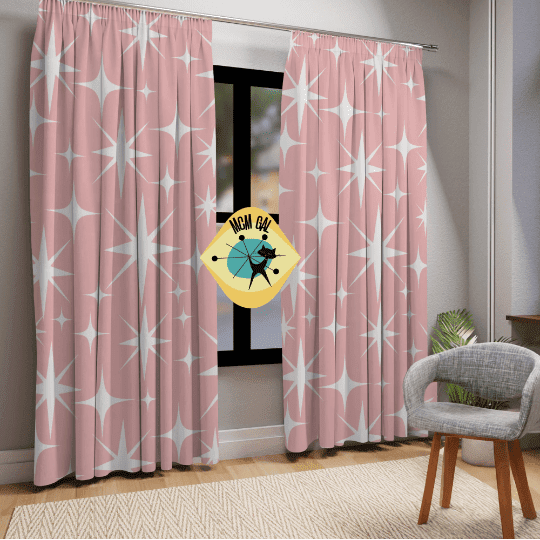 Mid Century Modern Atomic Pink, Diamond, Starburst, Retro Mod Window Curtains Home Decor Blackout / 50&quot; × 84&quot;