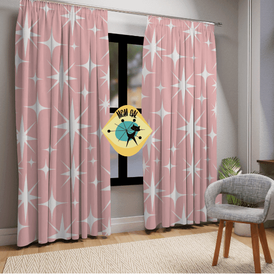 Mid Century Modern Atomic Pink, Diamond, Starburst, Retro Mod Window Curtains Home Decor Blackout / 50" × 84"