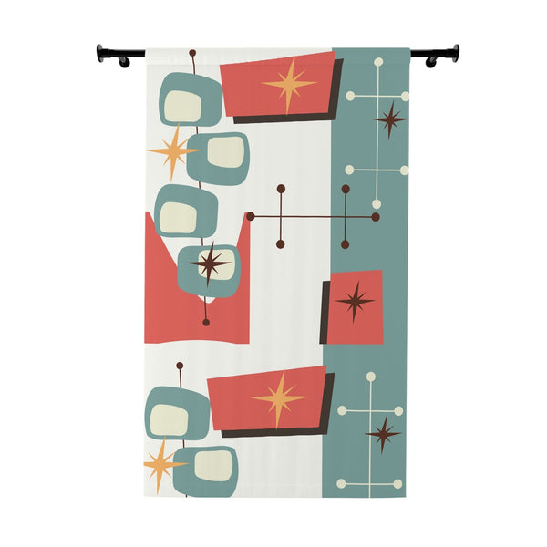 Mid Century Modern Curtains Atomic, Geometrics, Abstract Designed, Retro, Coral, Beige, Yellow, Brown,  MCM Home Decor Window Curtain
