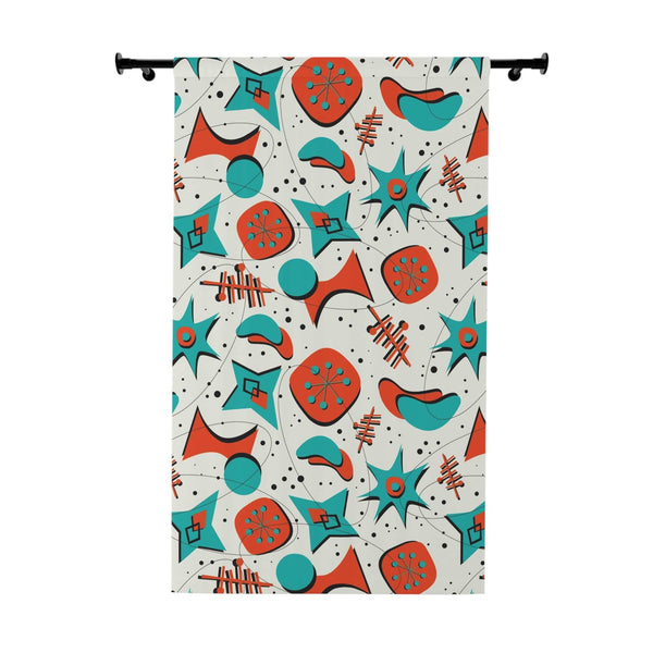 Mid Century Modern Designed Kitschy 50's Mod Curtains, Teal Blue, Red, Sputnik, Boomernang Starbursts, WOW Your Window Curtain