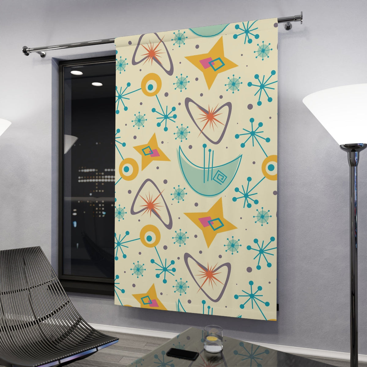 Mid Century Modern Designs, Atomic Boomerang, Space Age, Sputnik, Atomic Starburst, MCM Window Curtains (1 Piece) Home Decor Blackout / 50" × 84"