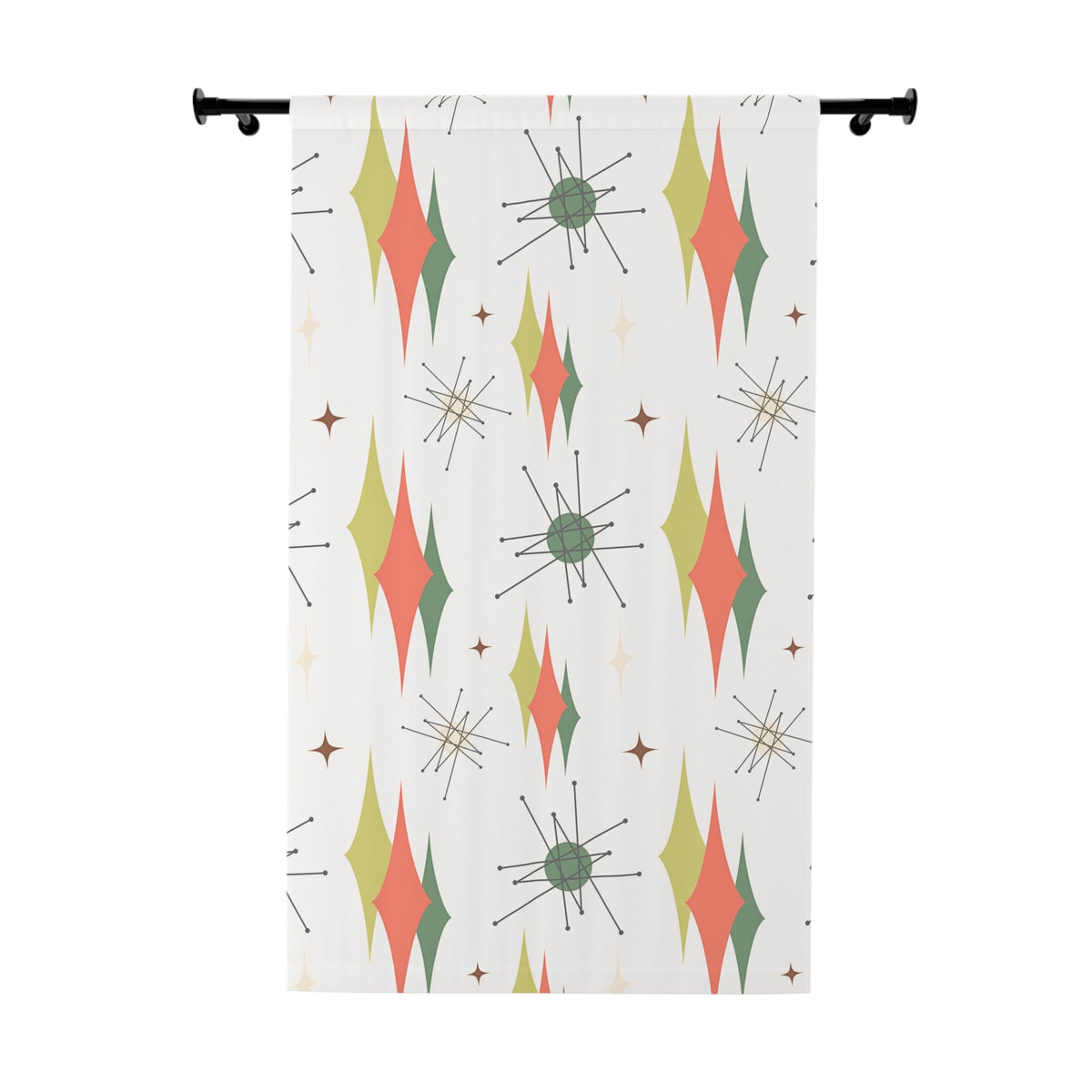 Mid Century Modern Franciscan Pattern, Orange, Green, Starbursts 50s Style Window Curtains (1 Piece) Home Decor Blackout / 50" × 84"