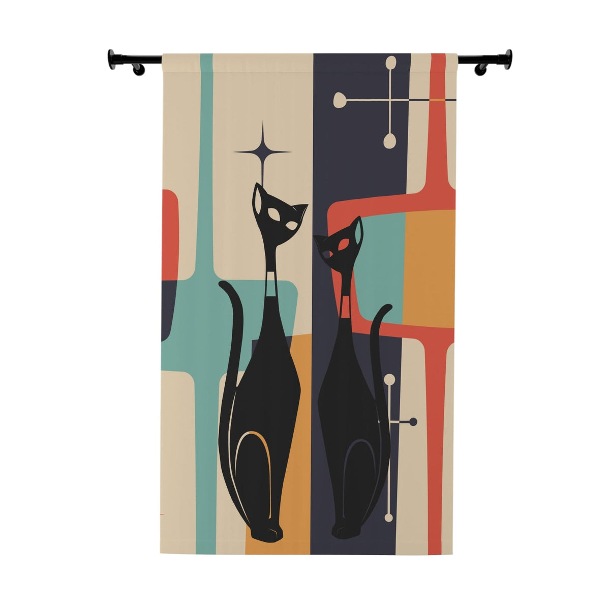 Mid Century Modern Geometric, Charcoal Gray, Mustard Yellow Coral Red, Atomic Him And Her Couples, Retro Mod Window Curtains (1 Piece) Home Decor Blackout / 50" × 84"