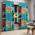 Mid Century Modern Window Curtains With Atomic Cats, Aqua Blue, Kitschy Fun, Geometric, Retro Window Curtains (1 Piece) Home Decor Blackout / 50" × 84"