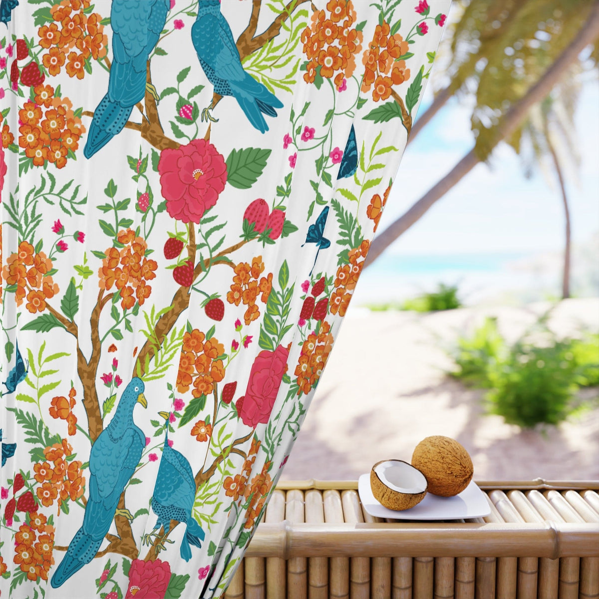 Modern Chinoiserie Fabric Window Curtain, Beautiful Exotic Birds, Floral, Dining Room, Living Room, Bedroom Curtains Home Decor Blackout / 50" × 84"