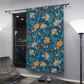 Modern Chinoiserie Fabric Window Curtain, Beautiful Exotic Blue, Orange, Floral Window Curtain Home Decor Blackout / 50" × 84" Mid Century Modern Gal