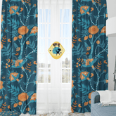 Modern Chinoiserie Fabric Window Curtain, Beautiful Exotic Blue, Orange, Floral Window Curtain Home Decor Blackout / 50" × 84" Mid Century Modern Gal