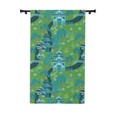 Modern Chinoiserie Fabric Window Curtain, Beautiful Exotic, Green, Blue Pagoda Design, Window Curtain Home Decor Blackout / 50" × 84" Mid Century Modern Gal