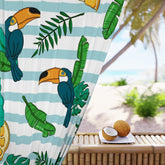 Retro Tiki, Tropical Tucan Bird, Lemon, Blue And White Stripe, Beachy Vibe, Mod Blackout Window Curtains (1 Piece) Home Decor Blackout / 50" × 84" Mid Century Modern Gal