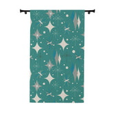 Sputnik Designs, Mid Century Modern Curtains, Teal Blue, Starburst, Sputnik Space Age Atomic 50&