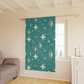 Sputnik Designs, Mid Century Modern Curtains, Teal Blue, Starburst, Sputnik Space Age Atomic 50&