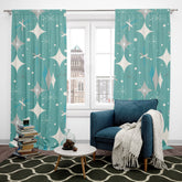 Sputnik Designs, Mid Century Modern Curtains, Teal Blue, Starburst, Sputnik Space Age Atomic 50&