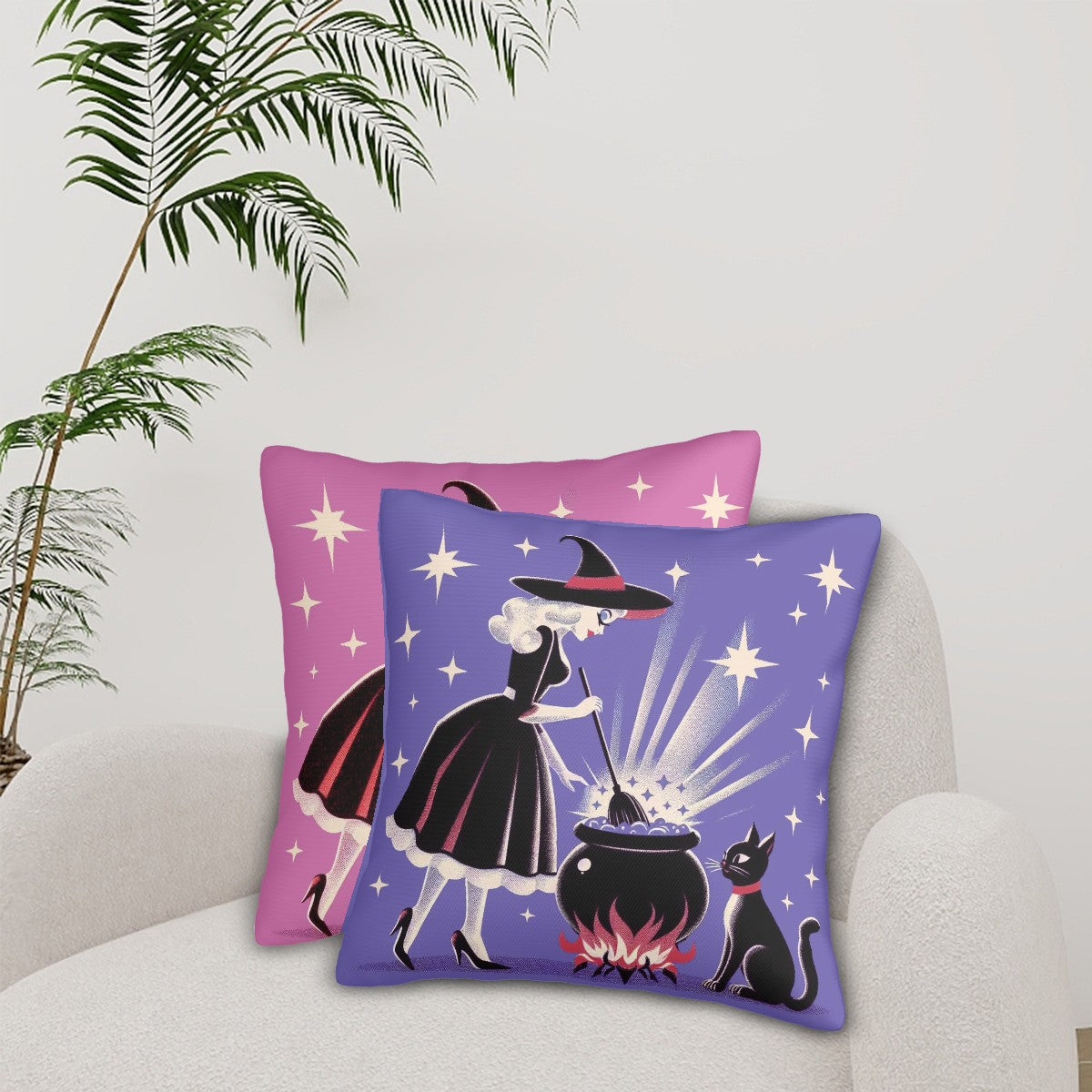 Witch's Brew Mid Century Modern Halloween Gothic Pink & Purple Pillow Covers Only - Mid Century Modern Gal