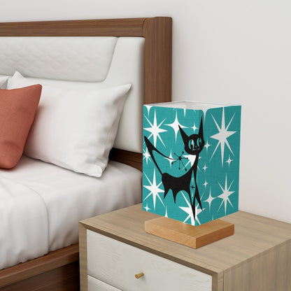 Atomic Cat Starburst Aqua Kitschy Mid Mod Square Table Lamp - Mid Century Modern Gal