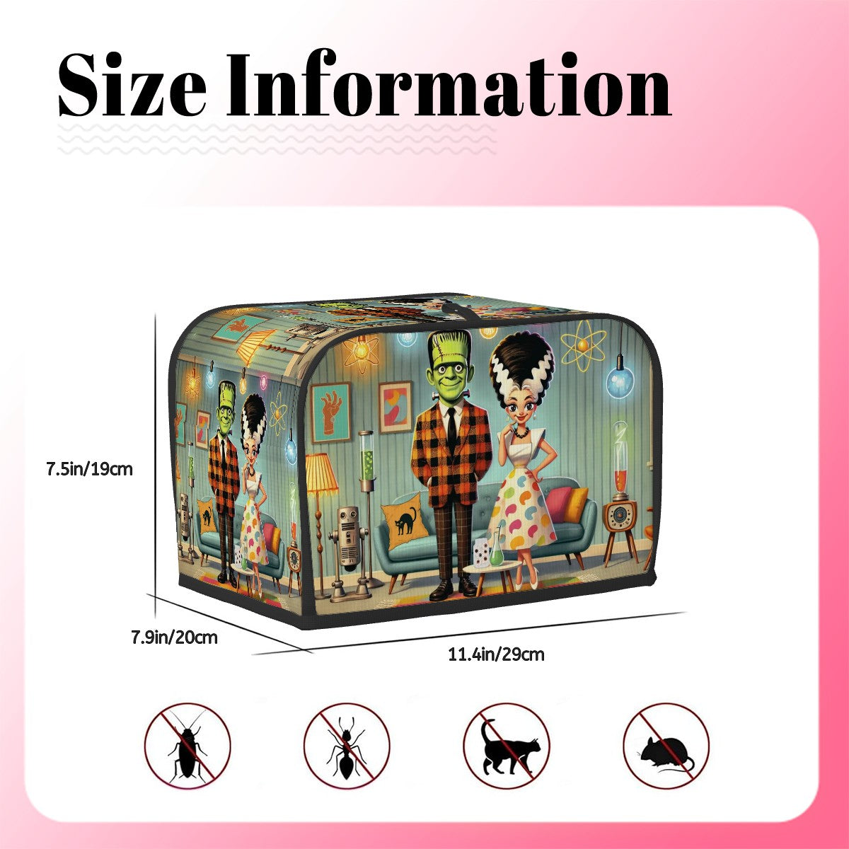 Frankenstein And Bride Kitschy Retro Kitchen 2 Slice Toaster Cover - Mid Century Modern Gal