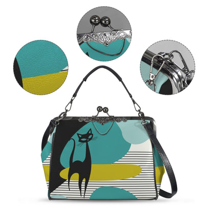 Mid Century Modern Atomic Cat Amoeba Designed Retro Kisslock Crossbody Purse - Mid Century Modern Gal